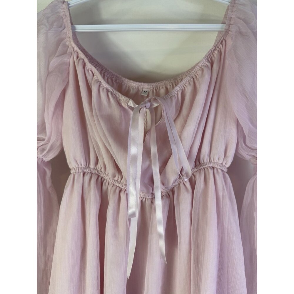 Y2K Baby Doll Fairy Angel Sheer Mesh Milk Maid Top Shirt Pink Medium Princess - Picture 2 of 5
